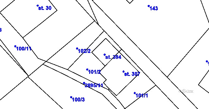 Parcela st. 394 v KÚ Kunčina, Katastrální mapa