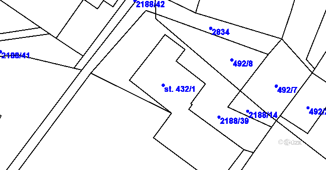 Parcela st. 432/1 v KÚ Kunčina, Katastrální mapa