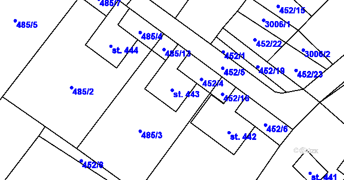 Parcela st. 443 v KÚ Kunčina, Katastrální mapa
