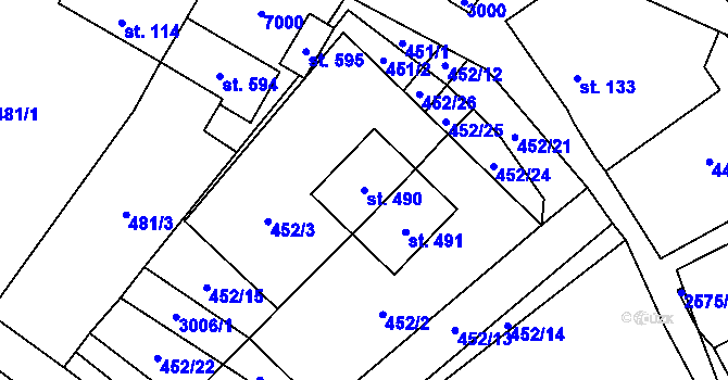 Parcela st. 490 v KÚ Kunčina, Katastrální mapa