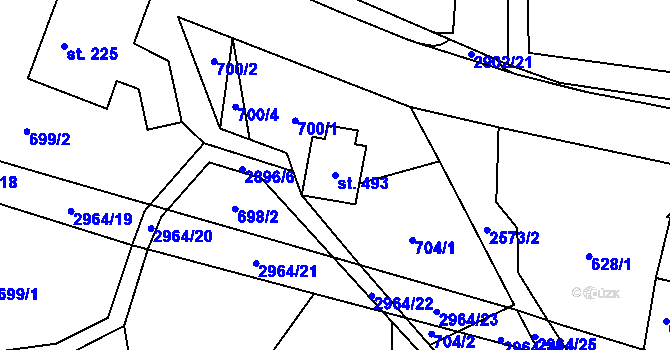 Parcela st. 493 v KÚ Kunčina, Katastrální mapa
