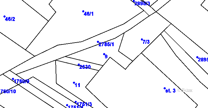 Parcela st. 9 v KÚ Kunčina, Katastrální mapa