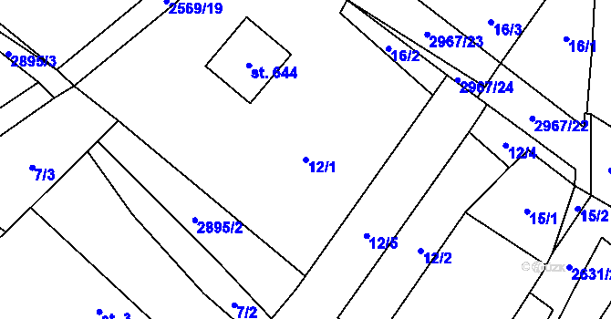 Parcela st. 12/1 v KÚ Kunčina, Katastrální mapa
