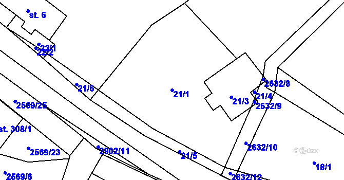 Parcela st. 21/1 v KÚ Kunčina, Katastrální mapa
