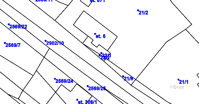 Parcela st. 22 v KÚ Kunčina, Katastrální mapa