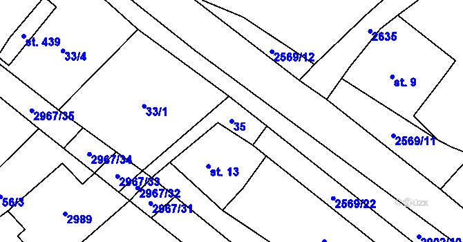 Parcela st. 35 v KÚ Kunčina, Katastrální mapa