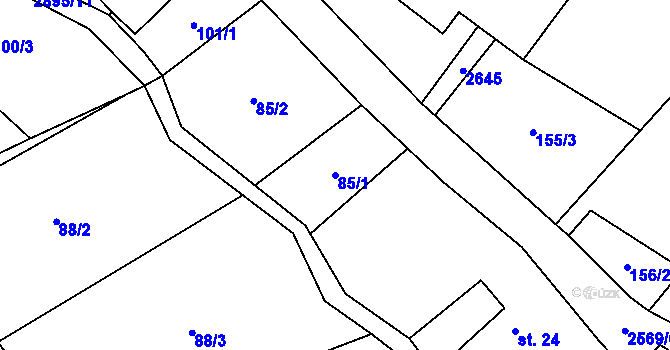 Parcela st. 85/1 v KÚ Kunčina, Katastrální mapa