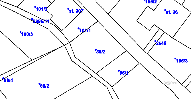 Parcela st. 85/2 v KÚ Kunčina, Katastrální mapa