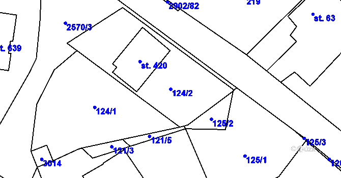 Parcela st. 124/2 v KÚ Kunčina, Katastrální mapa