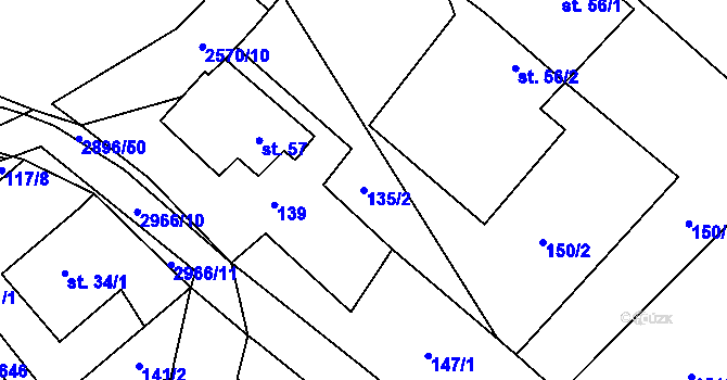 Parcela st. 135/2 v KÚ Kunčina, Katastrální mapa