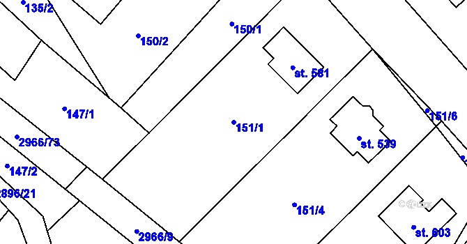 Parcela st. 151/1 v KÚ Kunčina, Katastrální mapa
