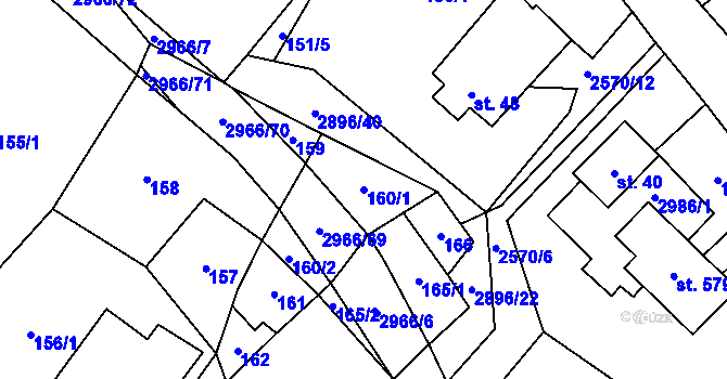 Parcela st. 160/1 v KÚ Kunčina, Katastrální mapa