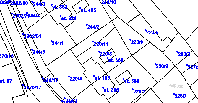 Parcela st. 220/5 v KÚ Kunčina, Katastrální mapa