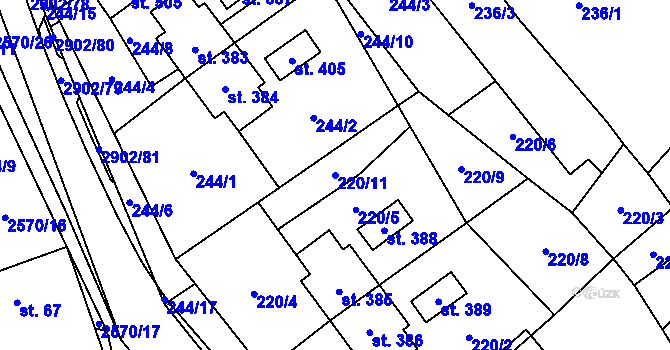 Parcela st. 220/11 v KÚ Kunčina, Katastrální mapa