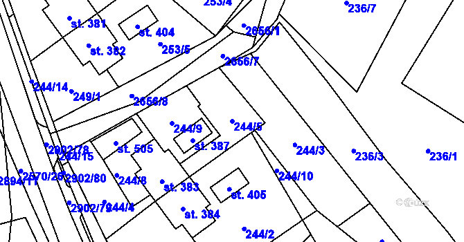 Parcela st. 244/5 v KÚ Kunčina, Katastrální mapa