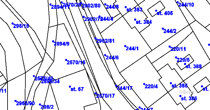 Parcela st. 244/6 v KÚ Kunčina, Katastrální mapa