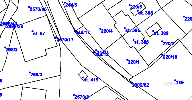 Parcela st. 244/7 v KÚ Kunčina, Katastrální mapa