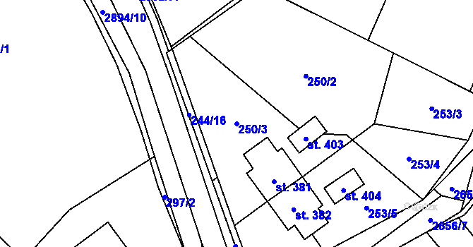 Parcela st. 250/3 v KÚ Kunčina, Katastrální mapa