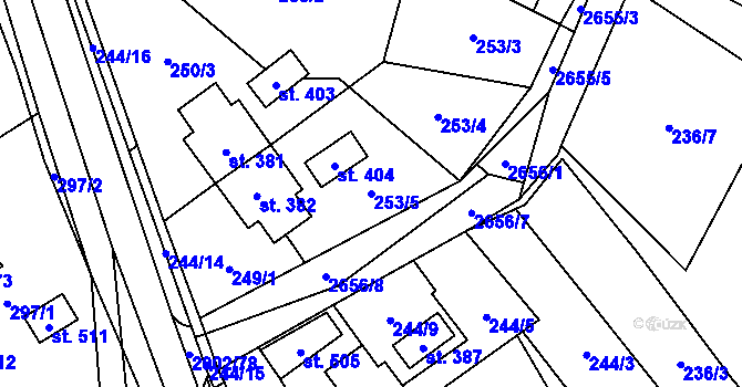 Parcela st. 253/5 v KÚ Kunčina, Katastrální mapa
