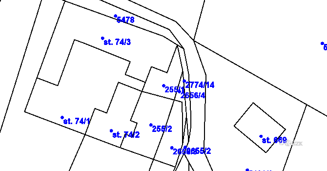 Parcela st. 255/1 v KÚ Kunčina, Katastrální mapa