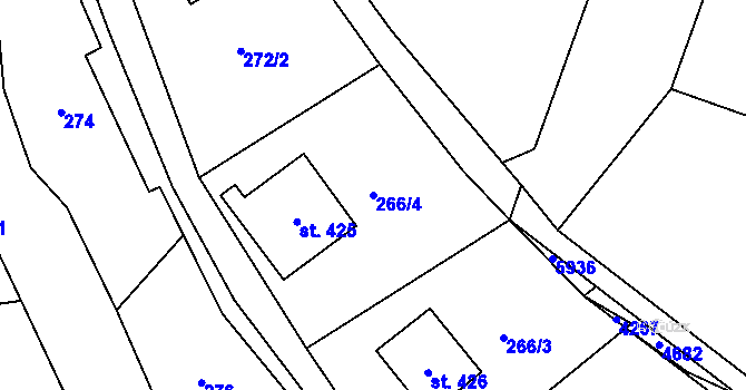 Parcela st. 266/4 v KÚ Kunčina, Katastrální mapa