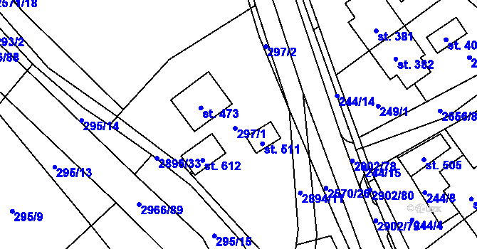 Parcela st. 297 v KÚ Kunčina, Katastrální mapa