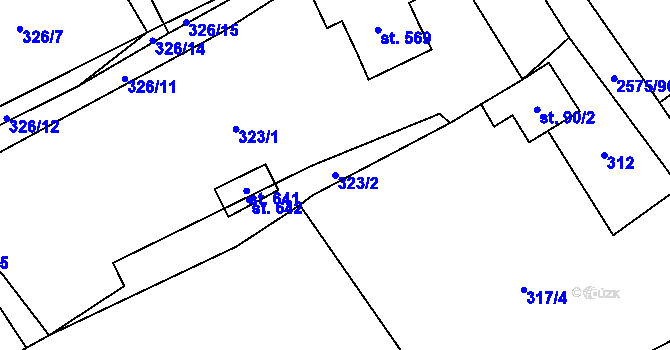 Parcela st. 323/2 v KÚ Kunčina, Katastrální mapa