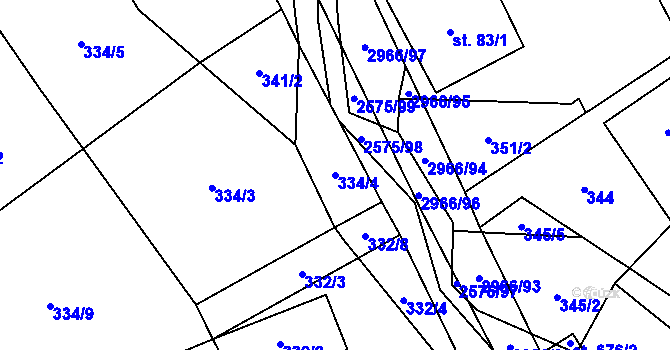 Parcela st. 334/4 v KÚ Kunčina, Katastrální mapa