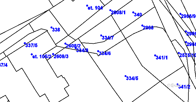 Parcela st. 334/6 v KÚ Kunčina, Katastrální mapa