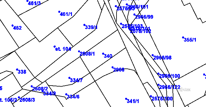 Parcela st. 340 v KÚ Kunčina, Katastrální mapa