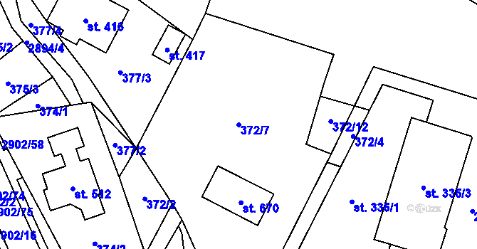 Parcela st. 372/7 v KÚ Kunčina, Katastrální mapa