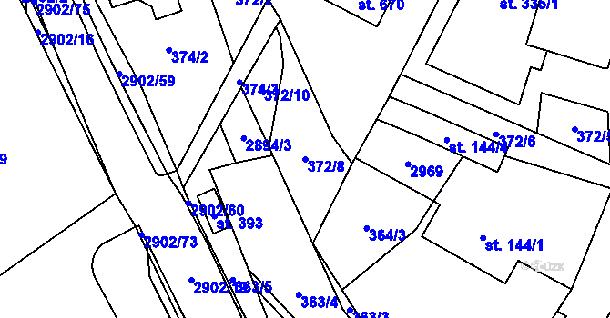 Parcela st. 372/8 v KÚ Kunčina, Katastrální mapa