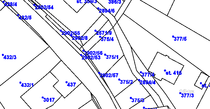 Parcela st. 375/1 v KÚ Kunčina, Katastrální mapa