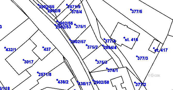 Parcela st. 375/2 v KÚ Kunčina, Katastrální mapa