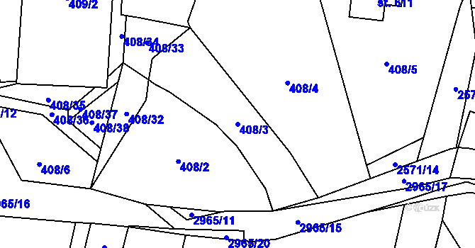 Parcela st. 408/3 v KÚ Kunčina, Katastrální mapa