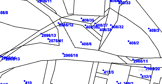 Parcela st. 408/6 v KÚ Kunčina, Katastrální mapa