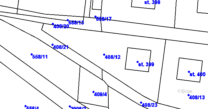 Parcela st. 408/12 v KÚ Kunčina, Katastrální mapa