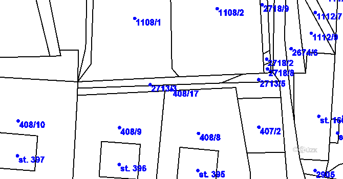 Parcela st. 408/17 v KÚ Kunčina, Katastrální mapa
