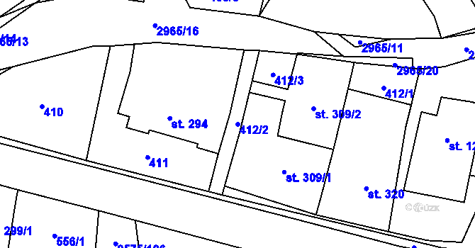 Parcela st. 412/2 v KÚ Kunčina, Katastrální mapa