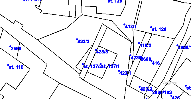 Parcela st. 423/5 v KÚ Kunčina, Katastrální mapa