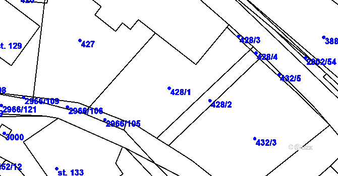Parcela st. 428/1 v KÚ Kunčina, Katastrální mapa