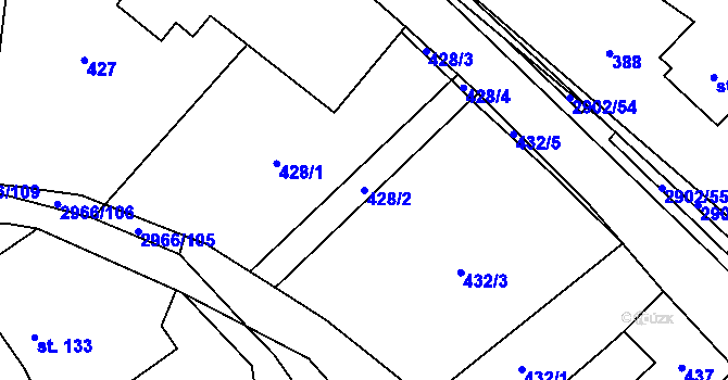 Parcela st. 428/2 v KÚ Kunčina, Katastrální mapa