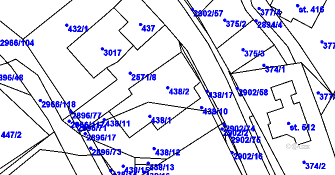 Parcela st. 438/2 v KÚ Kunčina, Katastrální mapa