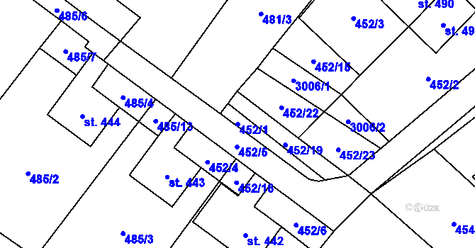 Parcela st. 452/1 v KÚ Kunčina, Katastrální mapa