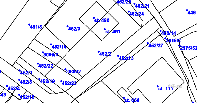 Parcela st. 452/2 v KÚ Kunčina, Katastrální mapa