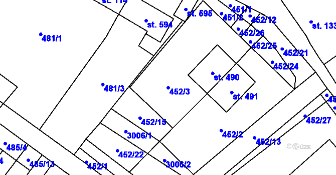 Parcela st. 452/3 v KÚ Kunčina, Katastrální mapa