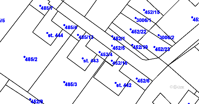 Parcela st. 452/4 v KÚ Kunčina, Katastrální mapa