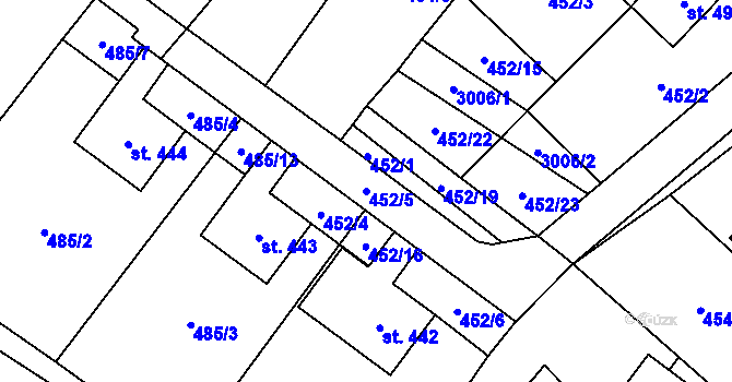 Parcela st. 452/5 v KÚ Kunčina, Katastrální mapa