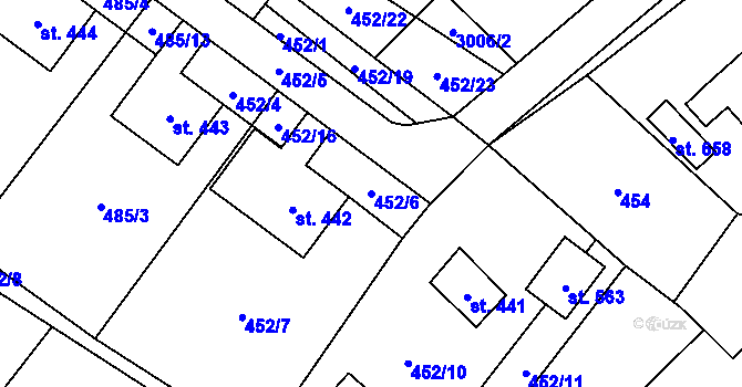 Parcela st. 452/6 v KÚ Kunčina, Katastrální mapa