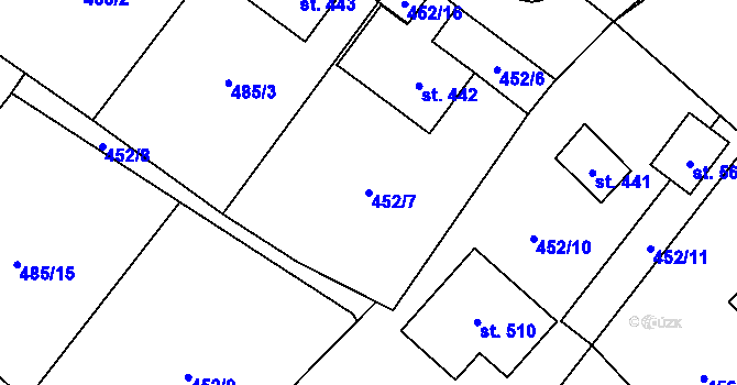 Parcela st. 452/7 v KÚ Kunčina, Katastrální mapa